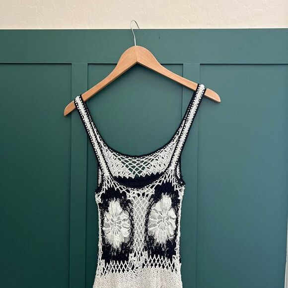 Black and white crochet mini dress or swim cover up - Picture 7 of 8